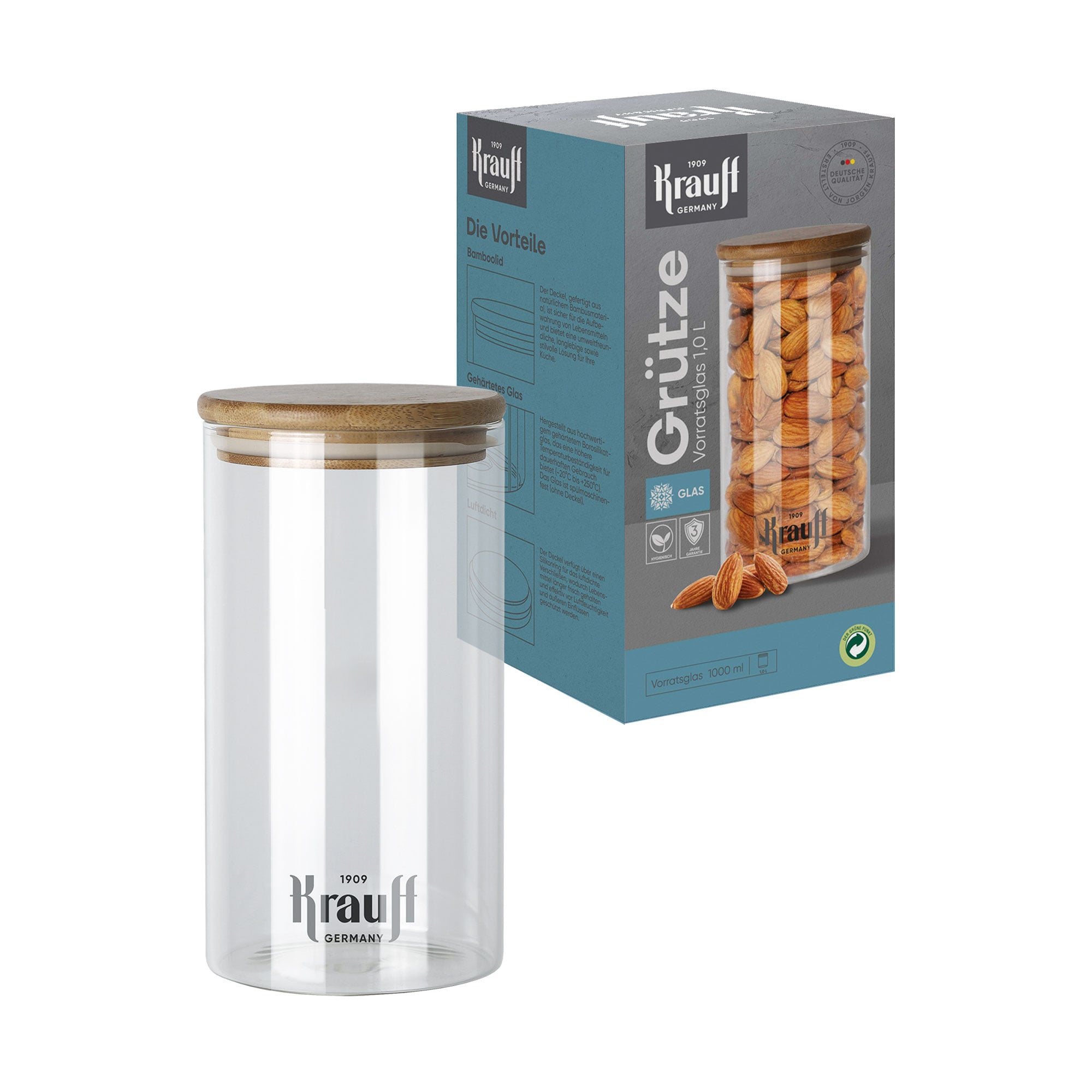 Банка для сипучих продуктів Krauff Grutze з бамбуковою кришкою, 1 л (31-289-016)